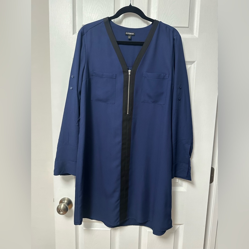 Express Navy shirt Dress with Black Trim